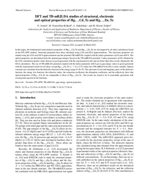 (PDF) DFT and TB-mBJLDA studies of structural, electronic and optical ...