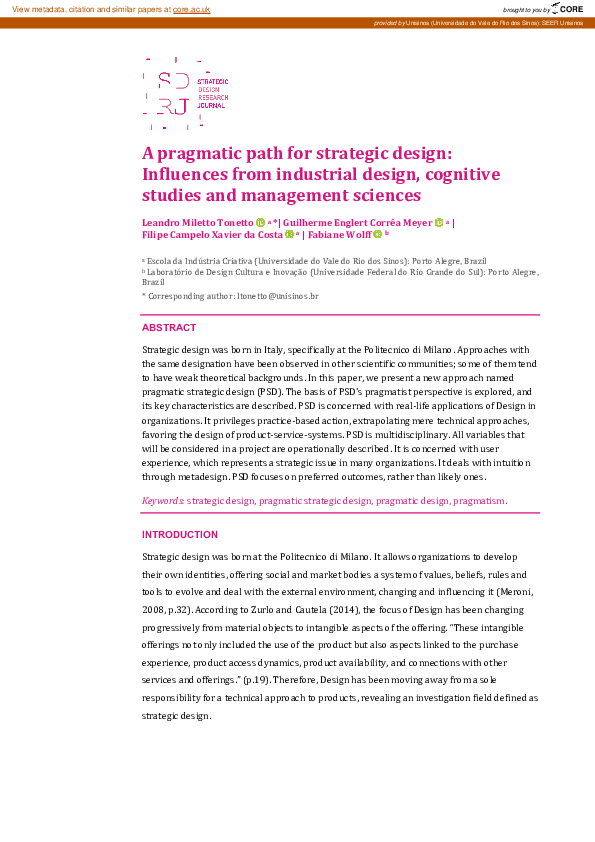 (PDF) A pragmatic path for strategic design: Influences from industrial ...