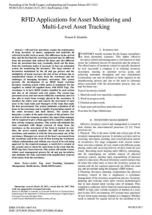 (PDF) RFID Applications for Asset Monitoring and Multi-Level Asset Tracking