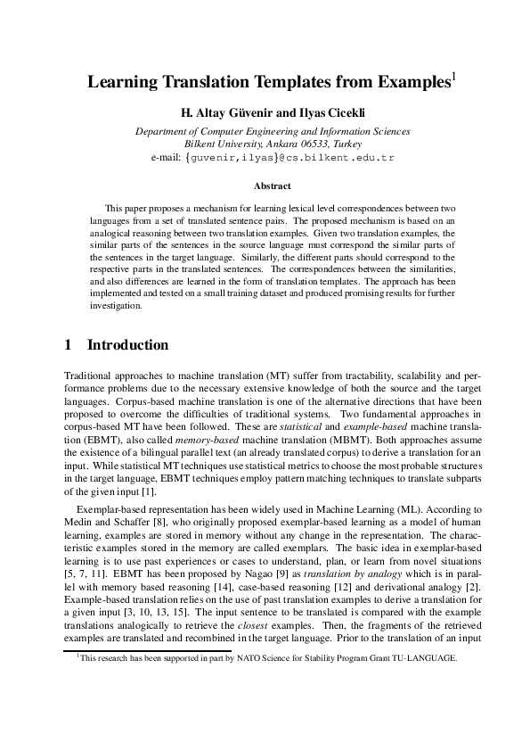 (PDF) Learning translation templates from examples