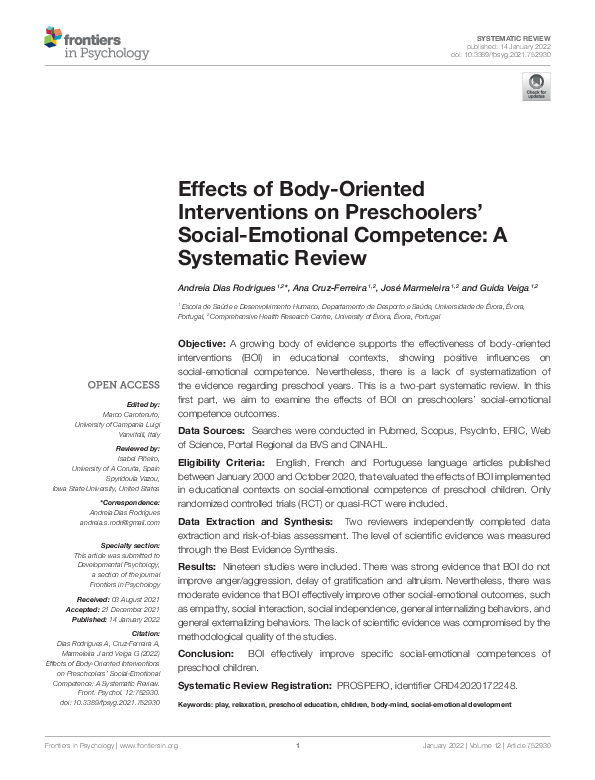 (PDF) Effects of Body-Oriented Interventions on Preschoolers' Social ...