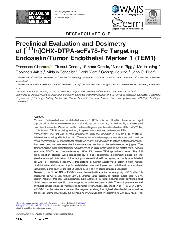 (PDF) Preclinical Evaluation and Dosimetry of [111In]CHX-DTPA-scFv78-Fc ...