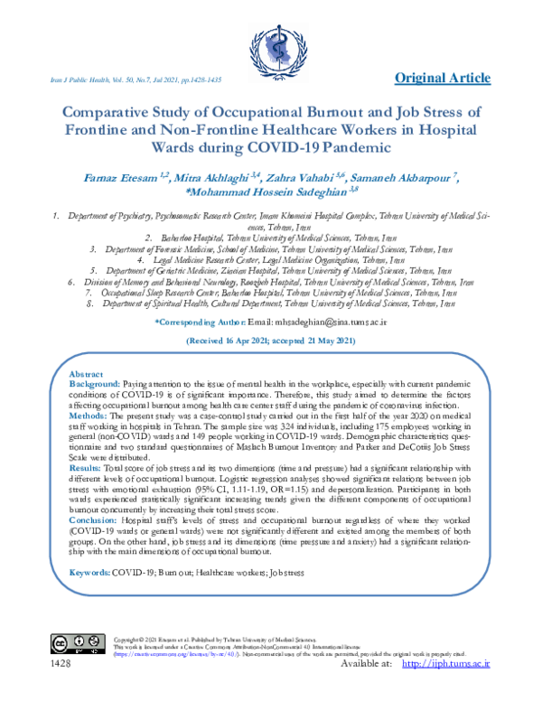 (PDF) Comparative Study of Occupational Burnout and Job Stress of ...