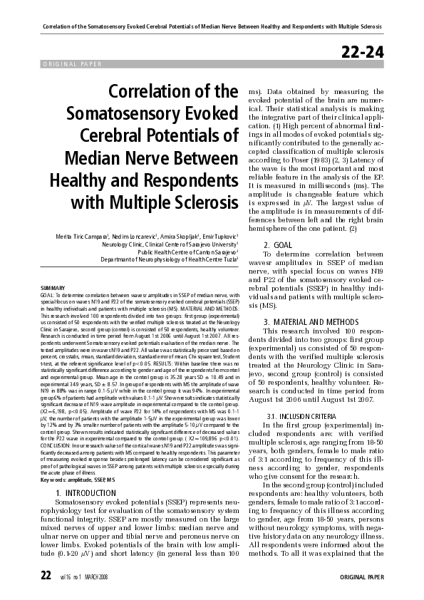 (PDF) Correlation of the Somatosensory Evoked Cerebral Potentials of ...