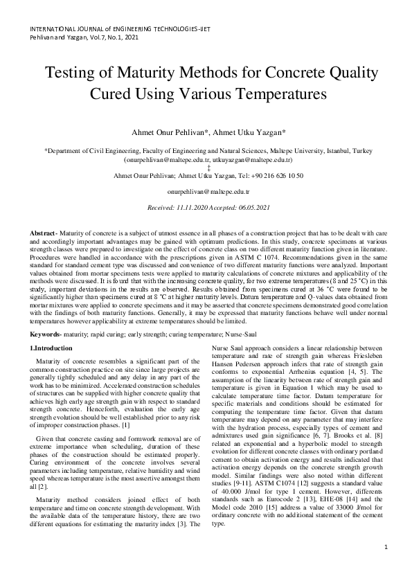 (PDF) Testing of Maturity Methods for Concrete Quality Cured Using ...