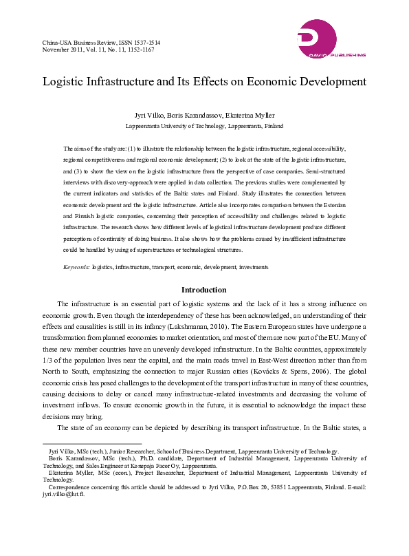 (PDF) Logistic Infrastructure and Its Effects on Economic Development