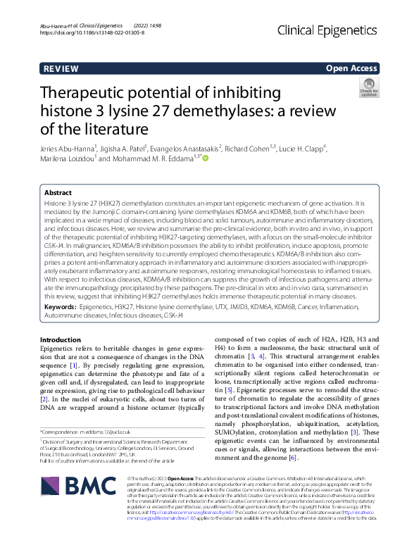 (PDF) Therapeutic potential of inhibiting histone 3 lysine 27 ...