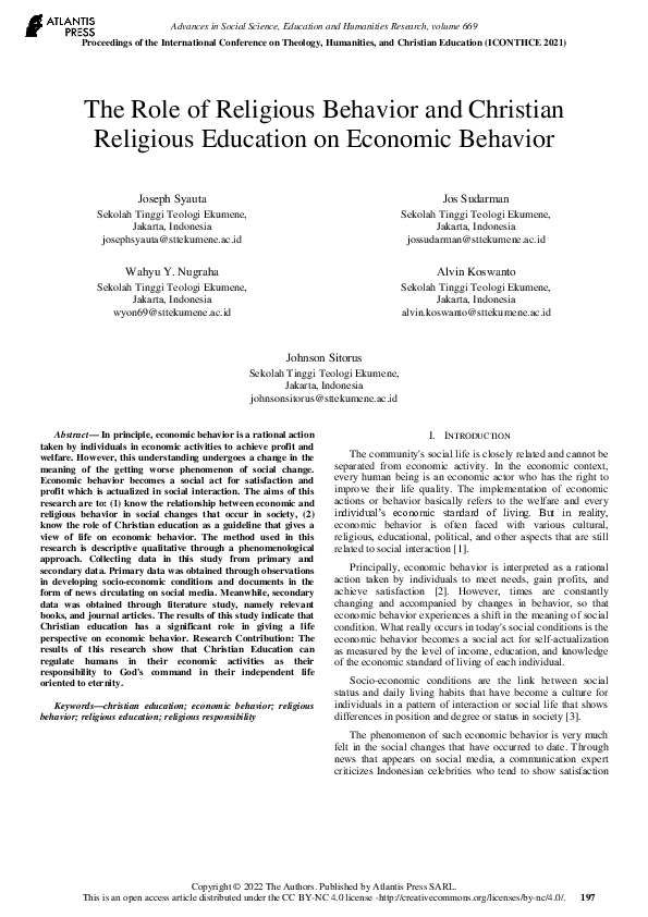The Role of Religious Behavior and Christian Religious Education on ...