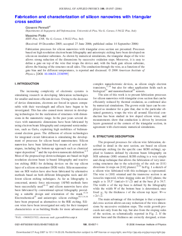 (PDF) Fabrication and characterization of silicon nanowires with ...