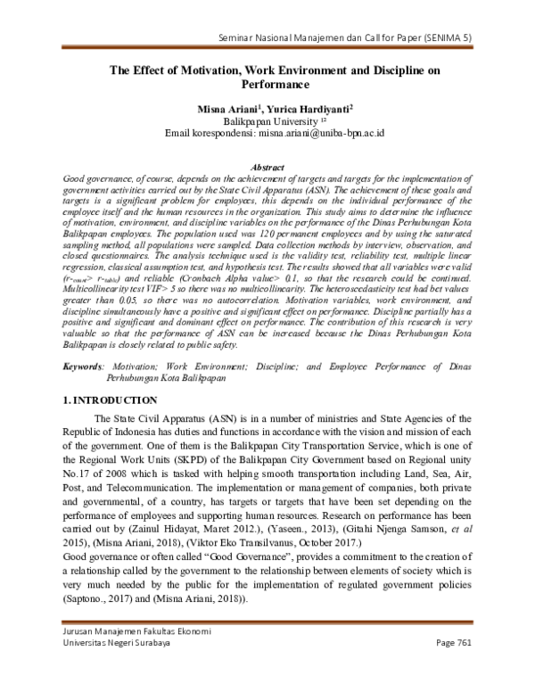 (PDF) The Effect of Motivation, Work Environment, and Discipline on ...