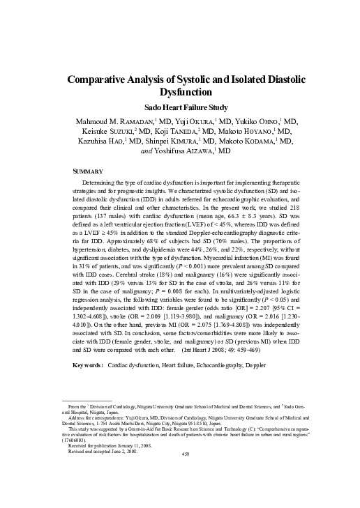 (PDF) Comparative Analysis of Systolic and Isolated Diastolic Dysfunction