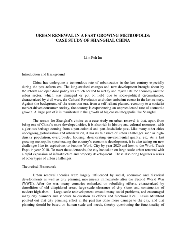 (PDF) Urban Renewal in A fast growing metropolis: Case study of ...