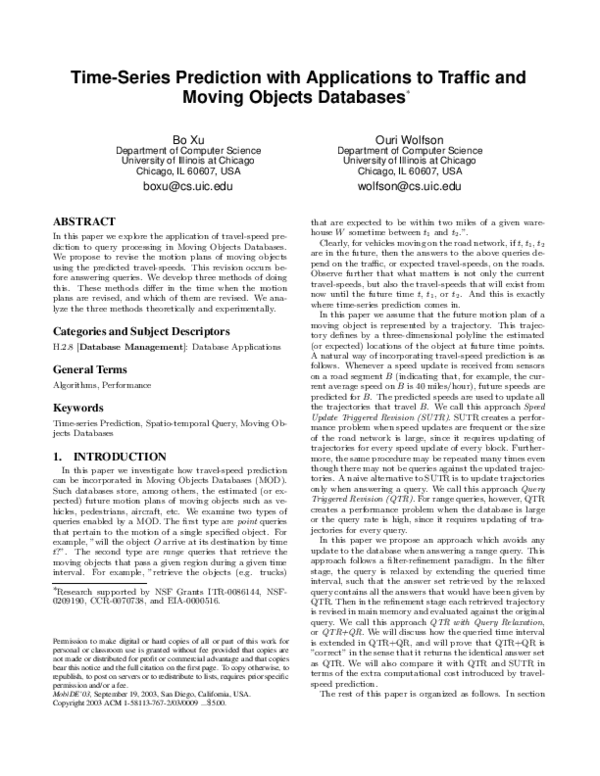 (PDF) Time-series prediction with applications to traffic and moving ...