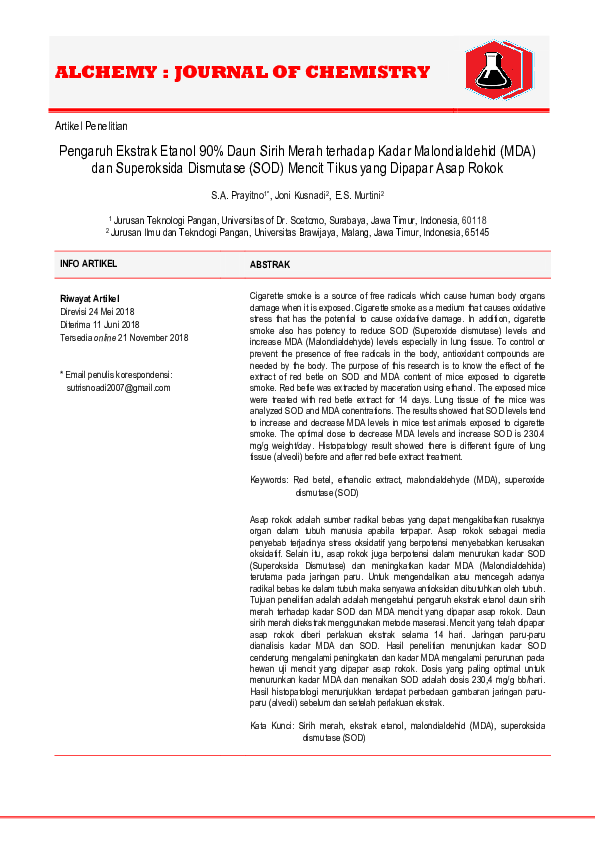 (PDF) Pengaruh Ekstrak Etanol 90% terhadap Kadar Malondialdehid (MDA ...