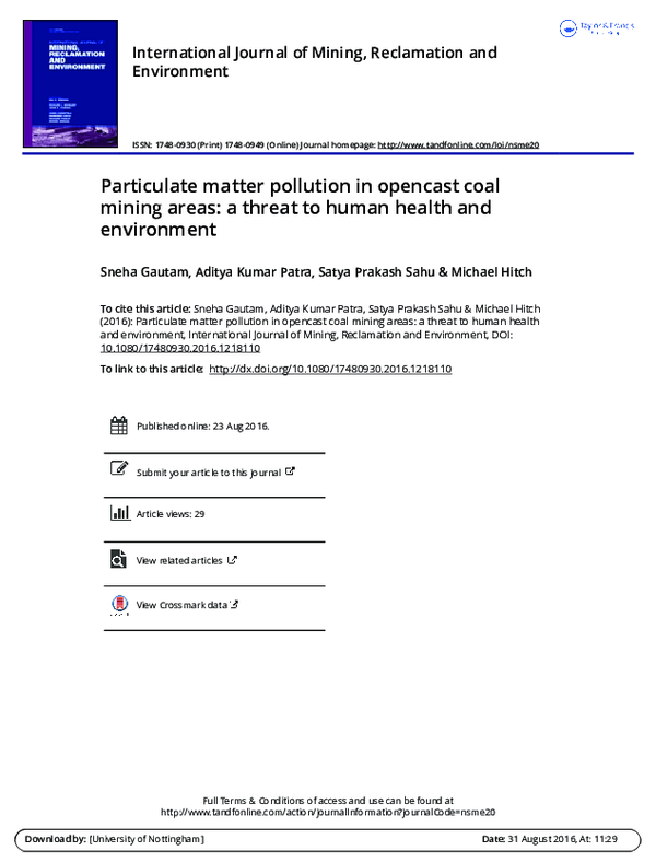 (PDF) Particulate matter pollution in opencast coal mining areas: a ...