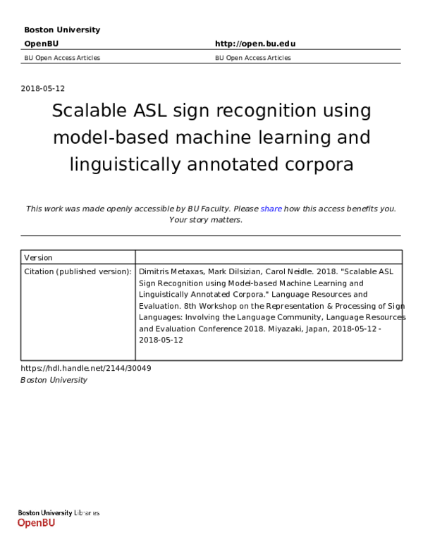 (PDF) Scalable ASL sign recognition using model-based machine learning ...