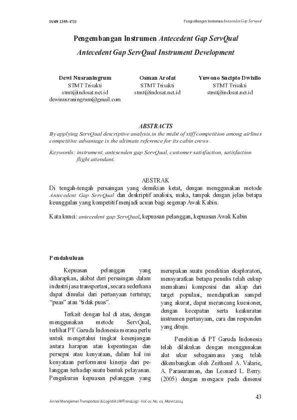 Pengembangan Instrumen Antecedent Gap ServQual