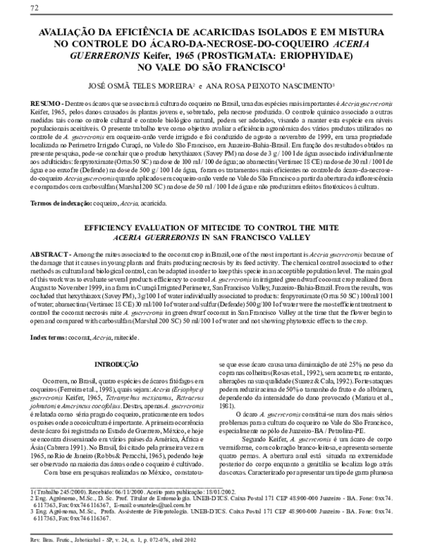 (PDF) Avaliação da eficiência de acaricidas isolados e em mistura no ...