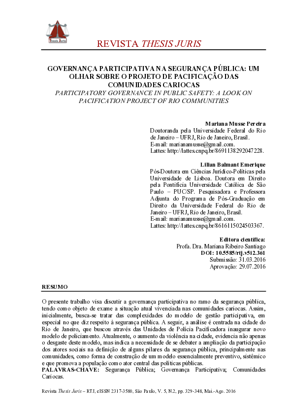 (PDF) Governança Participativa Na Segurança Pública: Um Olhar Sobre O ...