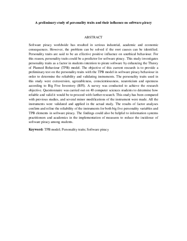 (PDF) A preliminary study of personality traits and their influence on ...