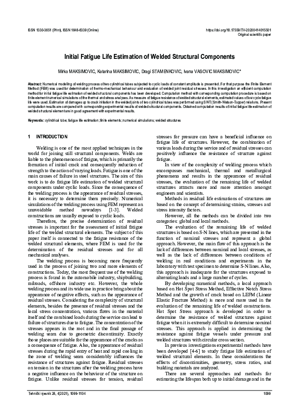 (PDF) Initial Fatigue Life Estimation of Welded Structural Components