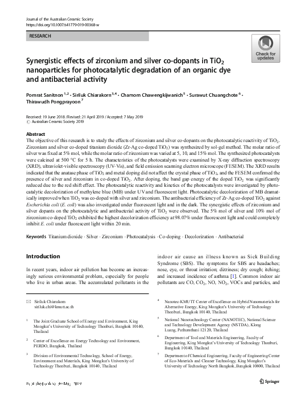(PDF) Synergistic effects of zirconium and silver co-dopants in TiO2 ...