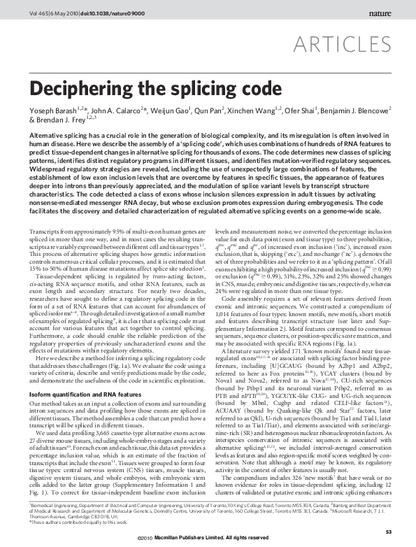 (PDF) Deciphering the splicing code