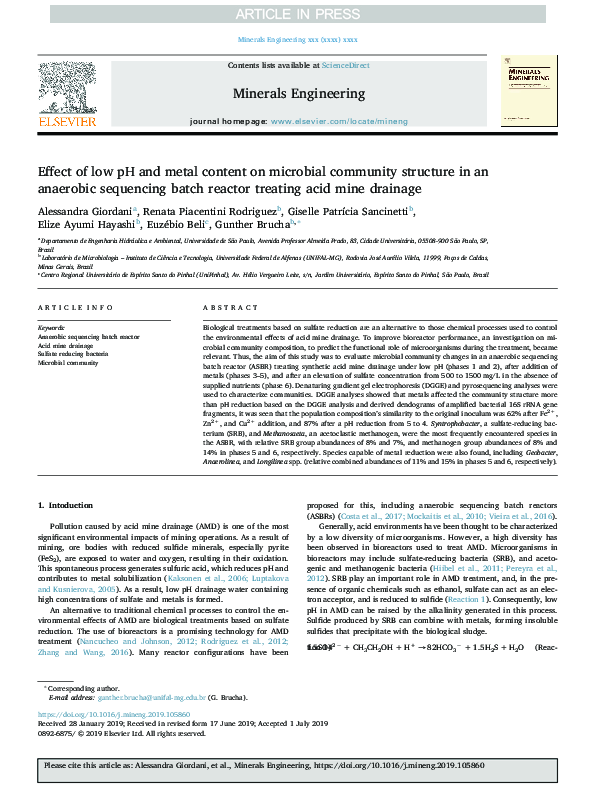 (PDF) Effect of low pH and metal content on microbial community ...