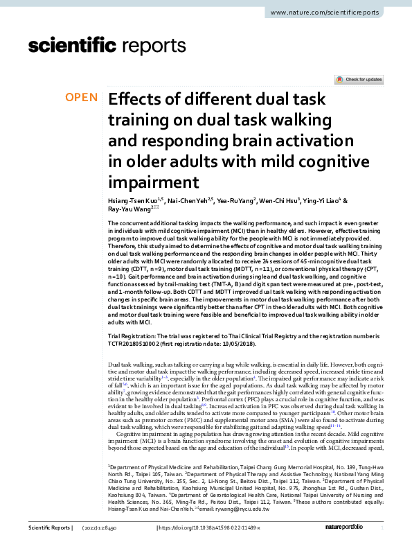 PDF) Training Effects on Dual Task Walking in Older Adults with MCI