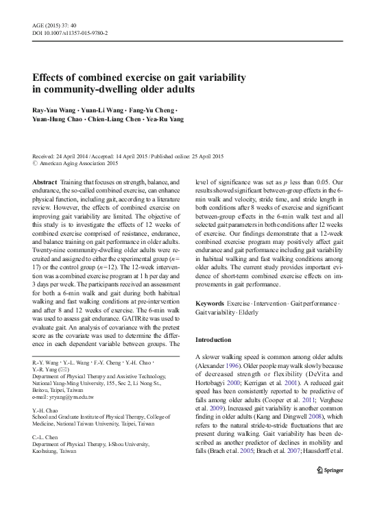 (PDF) Effects of combined exercise on gait variability in community ...
