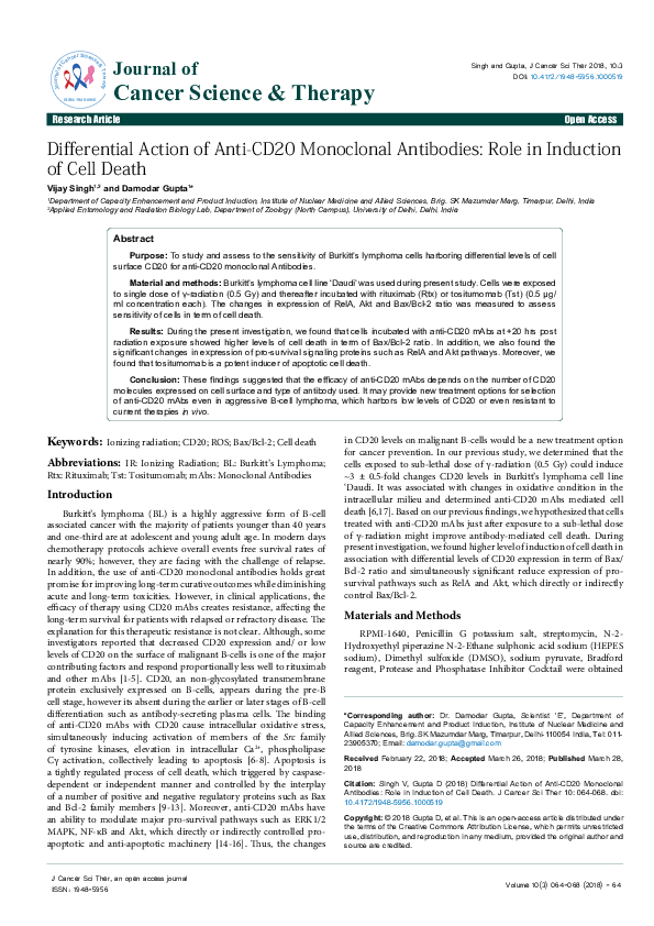 (PDF) Differential Action of Anti-CD20 Monoclonal Antibodies: Role in ...
