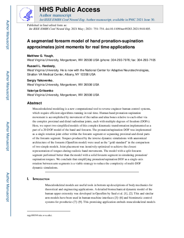 (PDF) A segmented forearm model of hand pronation-supination ...