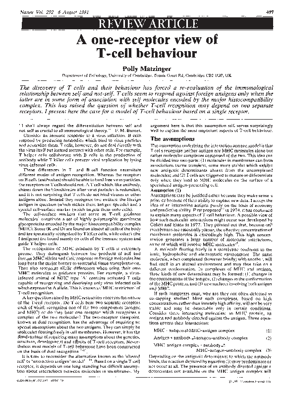 (PDF) A one-receptor view of T-cell behaviour
