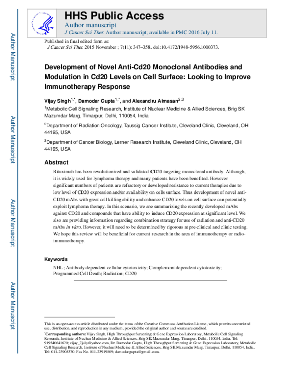 (PDF) Development of Novel Anti-Cd20 Monoclonal Antibodies and ...