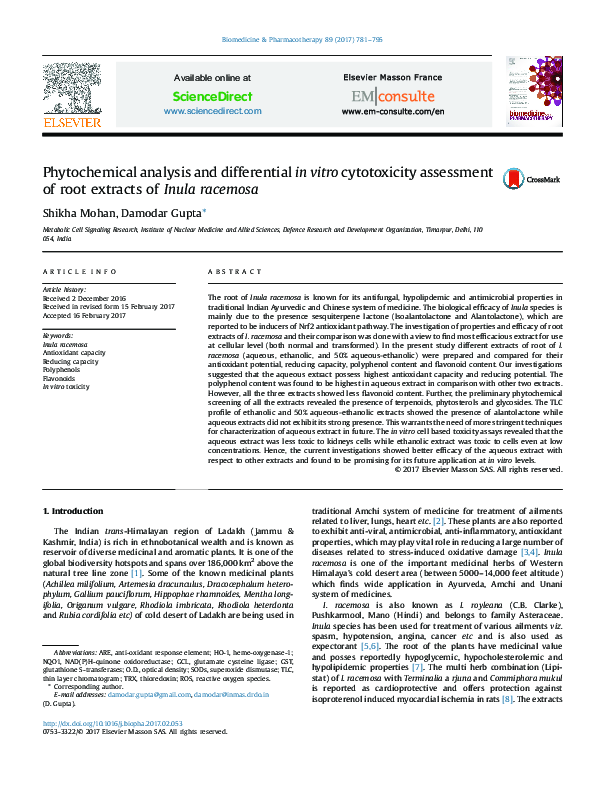 (PDF) Phytochemical analysis and differential in vitro cytotoxicity ...