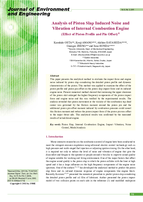 (PDF) Analysis of Piston Slap Induced Noise and Vibration of Internal ...