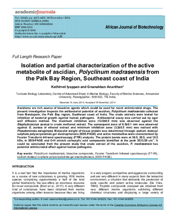 (PDF) Isolation and partial characterization of actinomycetes with ...