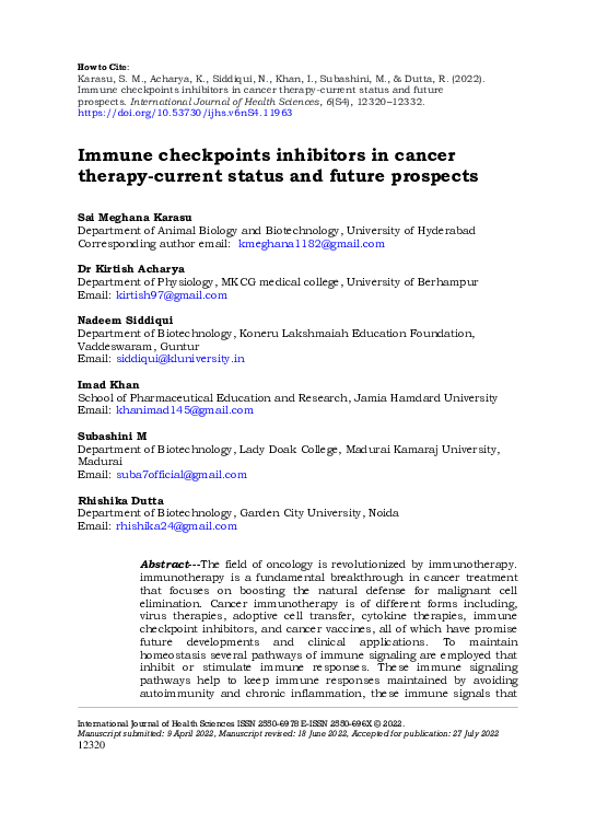 (PDF) Immune checkpoints inhibitors in cancer therapy-current status ...