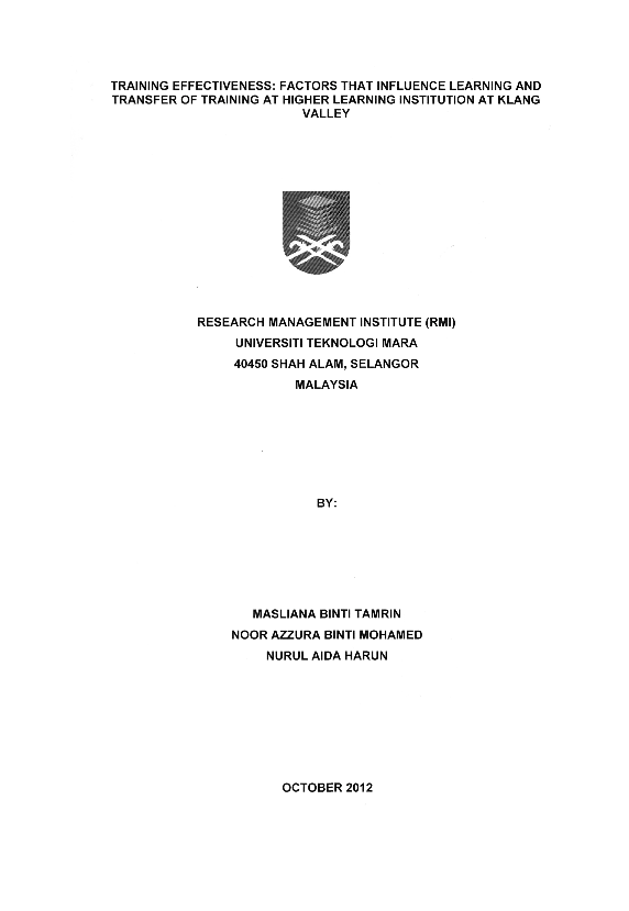 (PDF) Training Effectiveness Factors That Influence Learning and ...