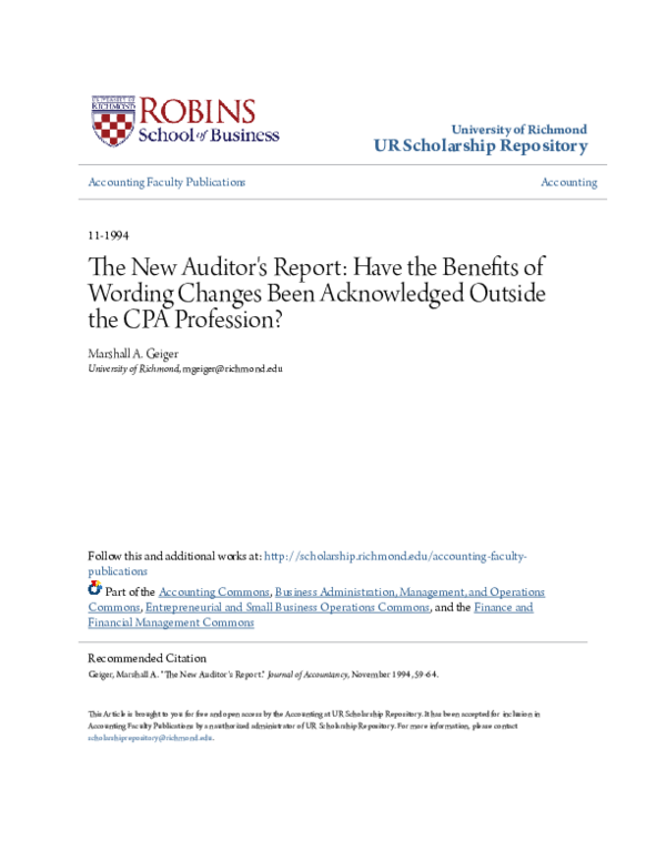 (PDF) The New Auditor's Report Have the Benefits of Wording Changes