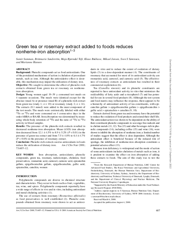 (PDF) Green tea or rosemary extract added to foods reduces nonheme-iron ...