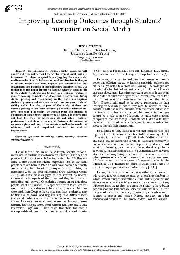 (PDF) Improving Learning Outcomes through Students' Interaction on ...
