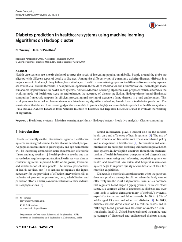 (PDF) Diabetes prediction in healthcare systems using machine learning ...