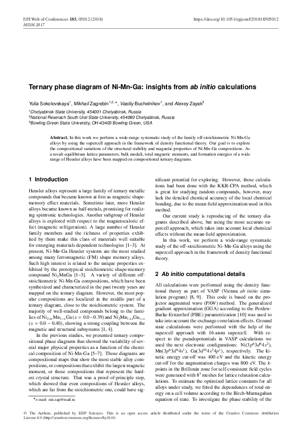 (PDF) Ternary phase diagram of Ni-Mn-Ga: insights from ab initio ...