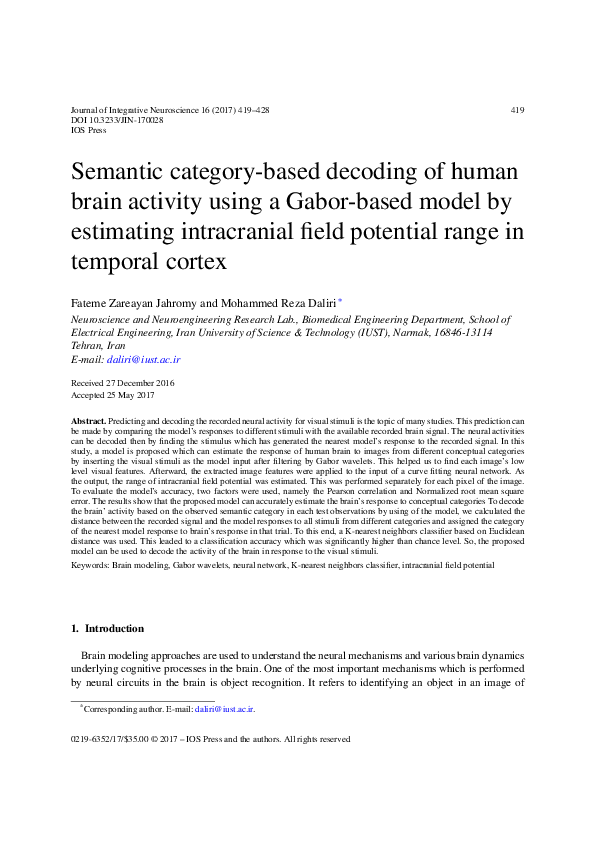 (PDF) Semantic category-based decoding of human brain activity using a ...