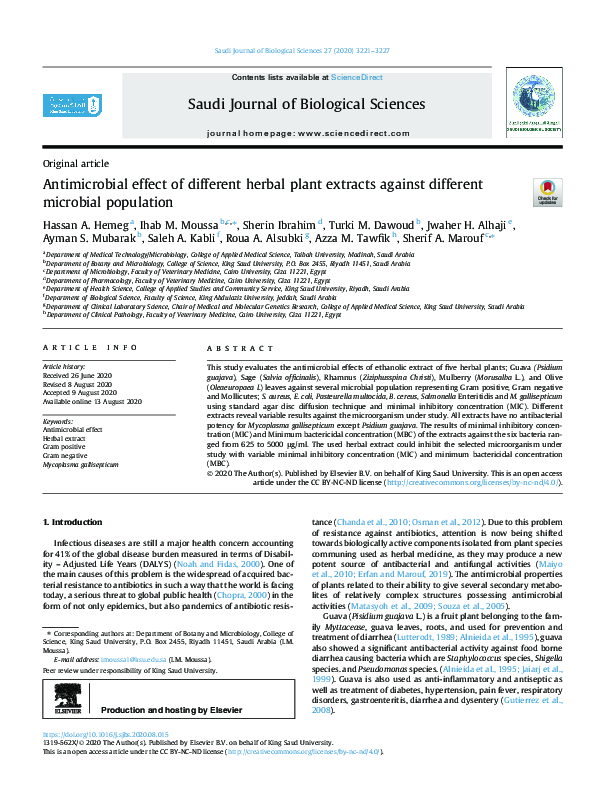(PDF) Antimicrobial effect of different herbal plant extracts against ...