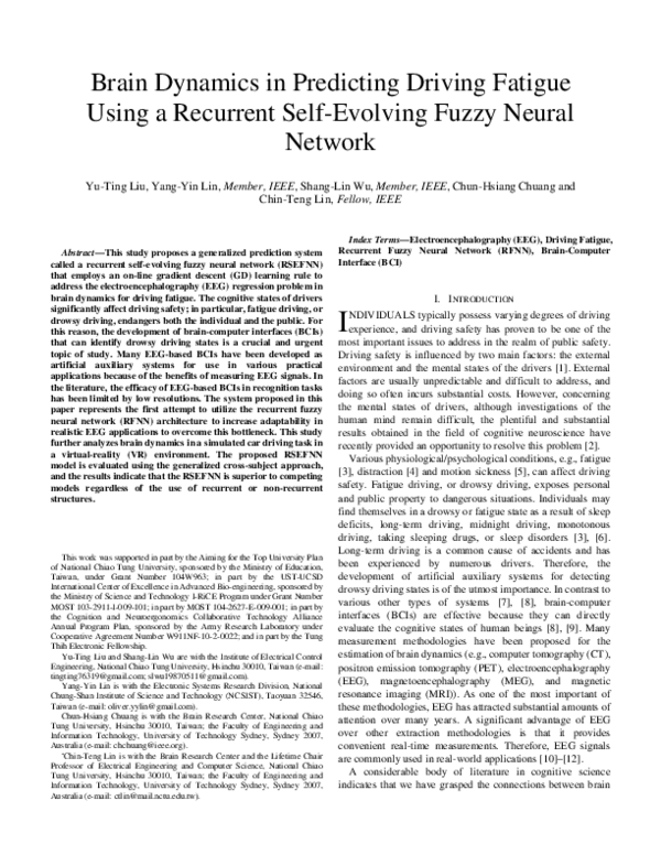 (PDF) Brain Dynamics in Predicting Driving Fatigue Using a Recurrent ...
