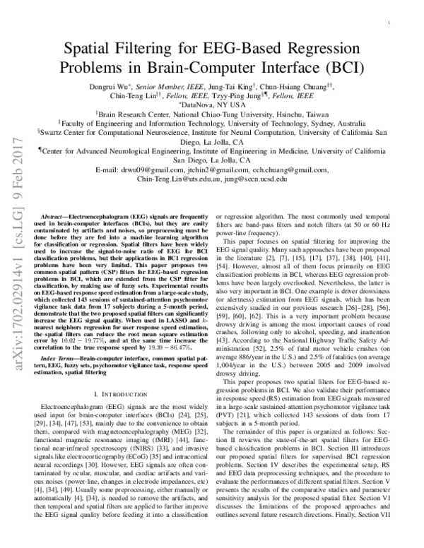 (PDF) Spatial Filtering for EEG-Based Regression Problems in Brain ...