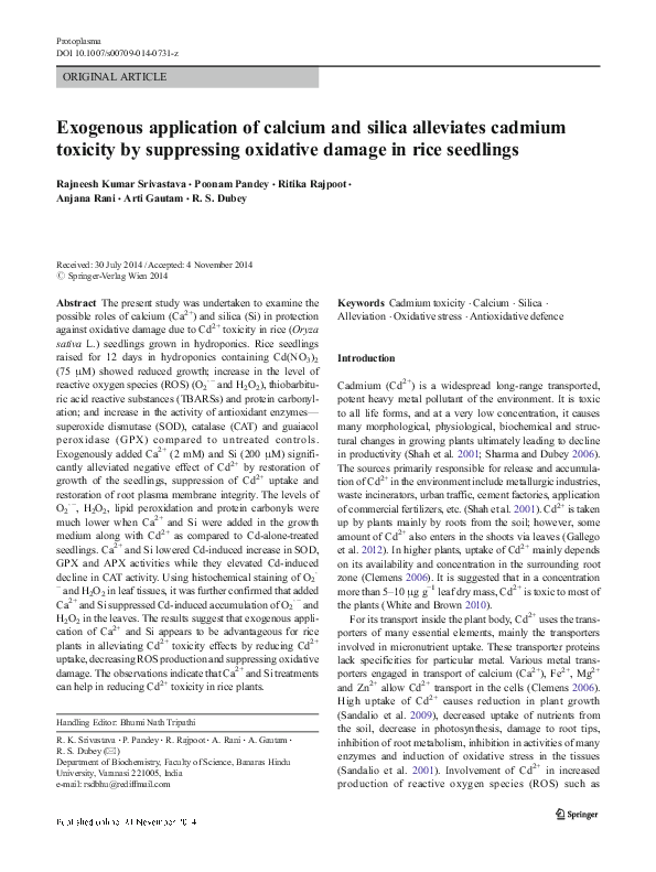 (PDF) Exogenous application of calcium and silica alleviates cadmium ...