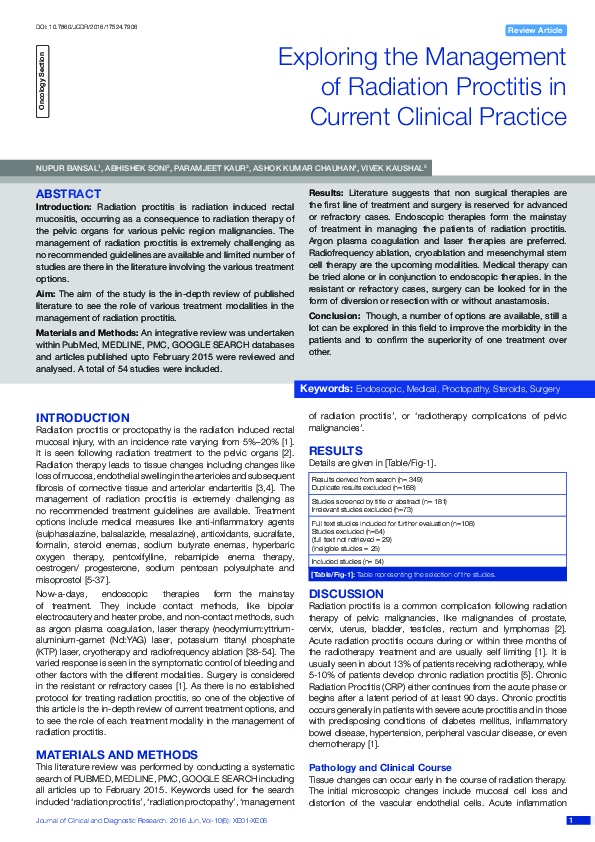 (PDF) Exploring the Management of Radiation Proctitis in Current ...